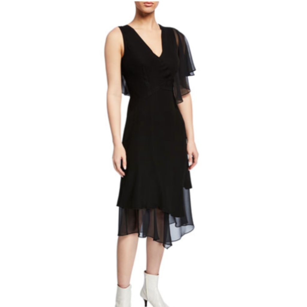 Yigal Azrouel Asymmetric A-Line Ruffle-Sleeve Dres